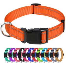 TagME Reflective Nylon Dog Collars, Adjustable Classic Dog Collar with Quick Release Buckle for Large Dogs, Orange, 1.0" Width