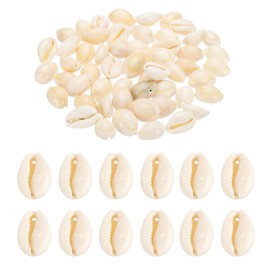 PATIKIL Natural Seashell Charm, 50 Pcs Oval Dyed Gold Edge Shell Craft Pendants Open Back Scallop Shell Beads with Hole for Necklace DIY Ocean Jewelry Making, White