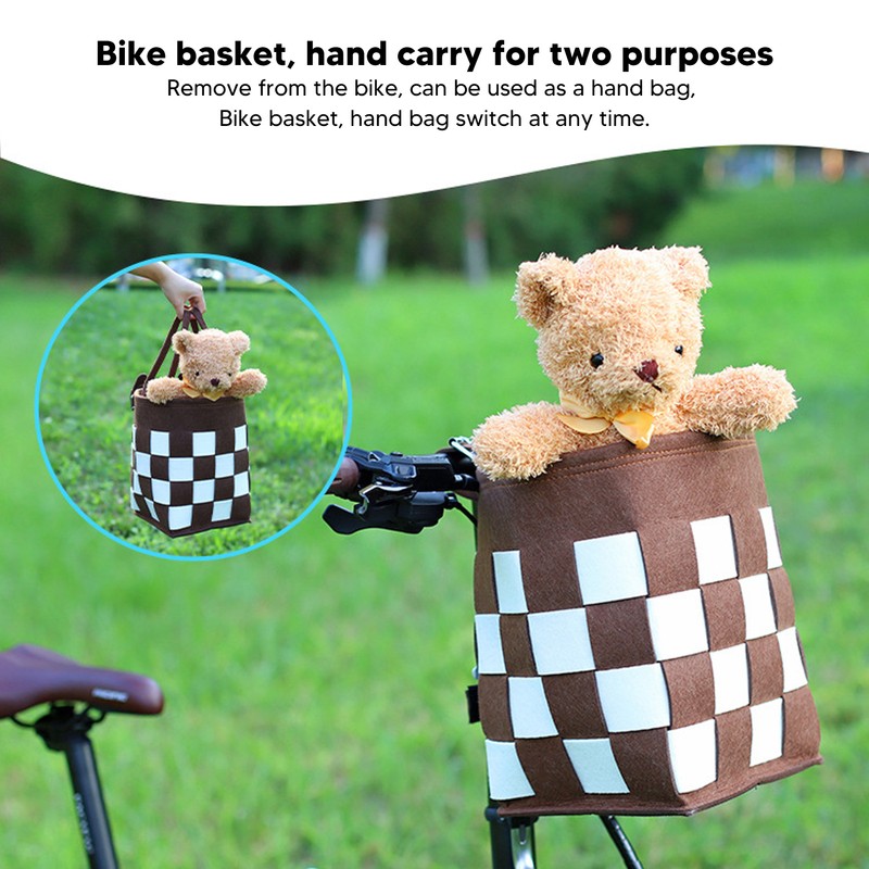 Felt Bicycle Basket Felt Cloth Foldable Detachable Brown and White