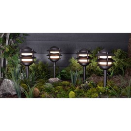 Sterno Home Color-Changing Low Voltage Path Light Kit with Remote Control, 3000K Warm, 4-Pack, Black