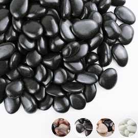 FINIKIS 2lbs Black Pebbles for Indoor Plants, 1-2Inch Natural River Rocks for Aquarium, High Polished Decorative Stones for Vase Filler Fish Tank Landscaping Garden