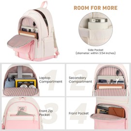 WINDARS School Backpack for Teen Girls, Cute College Backpacks for Women Students Aesthetic Bookbag Large 15.6 Inch Laptop Bag Middle School Travel Back Pack (Pink Beige)