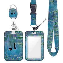 Vintage Cat Gifts for Women Cat Lovers ID Badge Holder Badge Reel Lanyards for ID Badges Work Vertical Protector Retractable Carabiner Clips Heavy Duty Key Lanyard for Women Engineer Office Gifts