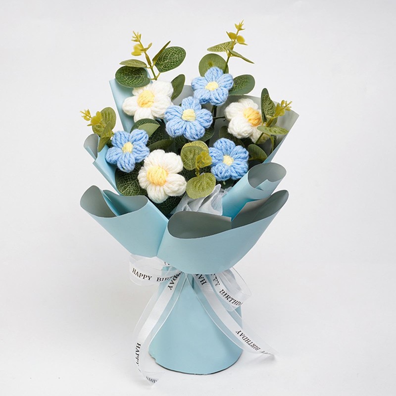 Fenteer Crochet Flower Bouquet Already Made Hand Woven Bouquet Mother