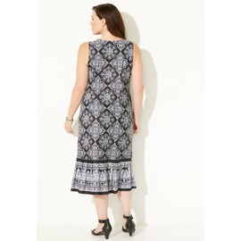 Catherines Women's Plus Size Fun & Flouncy Shift Dress - 4X, Pink Burst Scroll