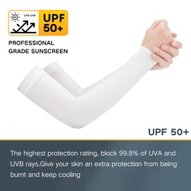 2 Pairs Summer Ice Silk Arm Sleeves Arm Warmer Sleeves Compression Bandage Non-Slip Anti UV Running Cycling for Men and Women, White, W8.5-11cm/L40cm