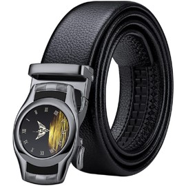 VANNANBA Cinturones de diseño para hombre, de piel auténtica con hebilla automática, regalo para hombres, Negro, 39"-42" Waist Adjustable