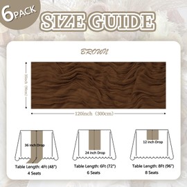 6 Pack Brown Cheesecloth Table Runner 10ft Boho Gauze Fabric Cheese Cloth Table Runner 35 x 120 Inch Rustic Sheer Runner for Romantic Wedding Decor Baby Shower Party Table Centerpiece Decoration