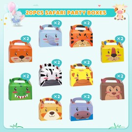 20PCS Safari Jungle Party Favor Boxes, Candy Treat Bags for Zoo Animal Birthday Party, Paper Gift Boxes and Goodie Bags for Kids Birthday Party