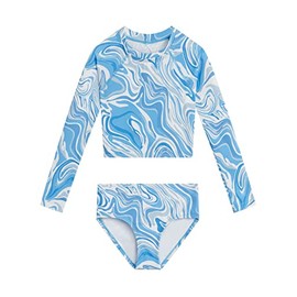 Kanu Surf Girls' Long Sleeve Rashguard UPF 50+ Two Piece Swim Set, Gigi Crop Blue, 3T