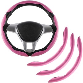 3pcs Carbon Fiber Anti-Skid Car Steering Wheel Cover, Segmented Non-Slip Car Steering Wheel Cover, Universal 99% Car Wheel Cover Protector,Butterfly Steering Wheel Cover Accessories (Pink)
