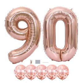 Rose Gold 90 Birthday Decorations - 40 Inch Number 90 Foil Balloons Latex Confetti Balloons for 90th Birthday Party Decoration Wedding Anniversary Photos Props Supplies
