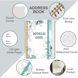 Address Book with Alphabetical Tabs - A5 Telephone & Address Book with Address Contacts, Special Date, Phone, Birthday & Internet Login Password for Home and Office, 6.2" x 8.5", Teal Flowers