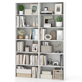 Giantex 6-Tier Bookcases Set of 2, 70" Tall Wooden Bookshelf, Freestanding Storage Organizer w/Open Shelves, Anti-Tipping Kits, Modern Floor Standing Display Shelves for Living Room, Bedroom, White