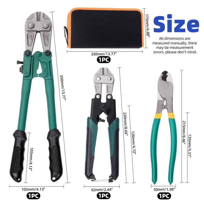 Glarks 3Pcs Bolt Cutter and Cable Cutter Pliers Set, Heavy