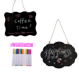 YFaith Pack of 2 Chalkboard Small, Double-Sided Slate Board for Writing on with 12 Highlighters, Chalkboard for Hanging, Erasable Board for Restaurant, Office, Classroom, Home Decoration