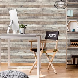 Yun-aeon Natural Wood-Grey Wood Contact Paper Peel and Stick Wallpaper 17.8”x 400”Self Adhesive Removable Vintage Faux Wood Wall Paper Plank Shelf Home Decoration Kitchen Counter Cover Use
