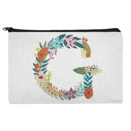 Letter G Floral Monogram Initial Makeup Cosmetic Bag Organizer Pouch