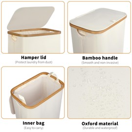 iEGrow 75L Slim Laundry Hamper, Narrow Laundry Basket with Lid,Foldable Clothes Hamper with Bamboo Handles,Hamper Basket with Removable Inner Bag for Laundry Room Bedroom College Dorm,19.8 Gals Pink