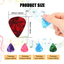 40 Pcs Guitar Picks,0.5mm/0.75mm/1mm/1.2mm Different Thickness Colorful Celluloid Guitar Picks Plectrums for Electric Acoustic Bass Guitar