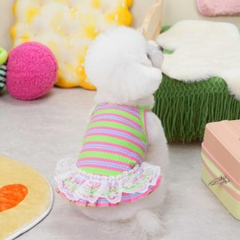 Winmany Dog Summer Clothes Puppy Sleeveless Striped Vest T-Shirt Pet Cat Tutu Skirt Dresses for Small Medium Cat Dog (Green, M)