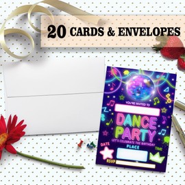 Dance Party Invitation Cards, Disco Birthday Party Invitation, Kids Party Celebration, 20 Cards With 20 Envelopes – (wuhui01)