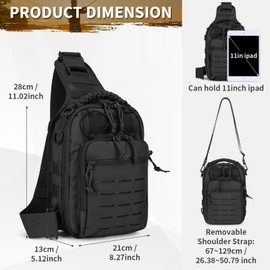 HUNTVP Sling Bag Tactical Cross Body Shoulder Bag Chest Bags Military Backpack Molle Bags for Men Women Hiking Travelling Cycling Traveling Riding Outdoor Sports (Black)