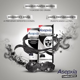 ASEPXIA Carbón Detox Mascarilla Purificante, Remueve puntos negros y exceso de grasa, Ayuda a prevenir granitos, Para piel mixta con imperfecciones, 30 g