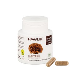 HAWLIK Vitalpilze Bio Maitake Extrakt Kapseln - 60 Kapseln - Mit Vitamin C - Natürlicher Anbau - Vegan - Zuckerrohr-Dose