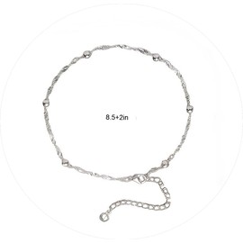 Sliver Waterproof Anklet Bracelets for Women Trendy, Heart Charm Dainty Double-deck Broken Silver Anklet Non Tarnish Summer Beach Jewelry Gift for Women (water ripple)