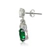 Sterling Silver Created Emerald and White Topaz Oval Dangle Earrings