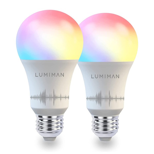 LUMIMAN LM530 LED Smart Bulb, E26, Dimmable Color, 60W Equivalent, Bulb Color/Daylight Compatible, 16 Million Colors, Alexa, Google Home, Siri, No Hub Required, Pack of 2