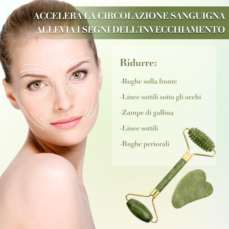 ZYKORT Kit Gua Sha of Jade and Jade Roller Face,