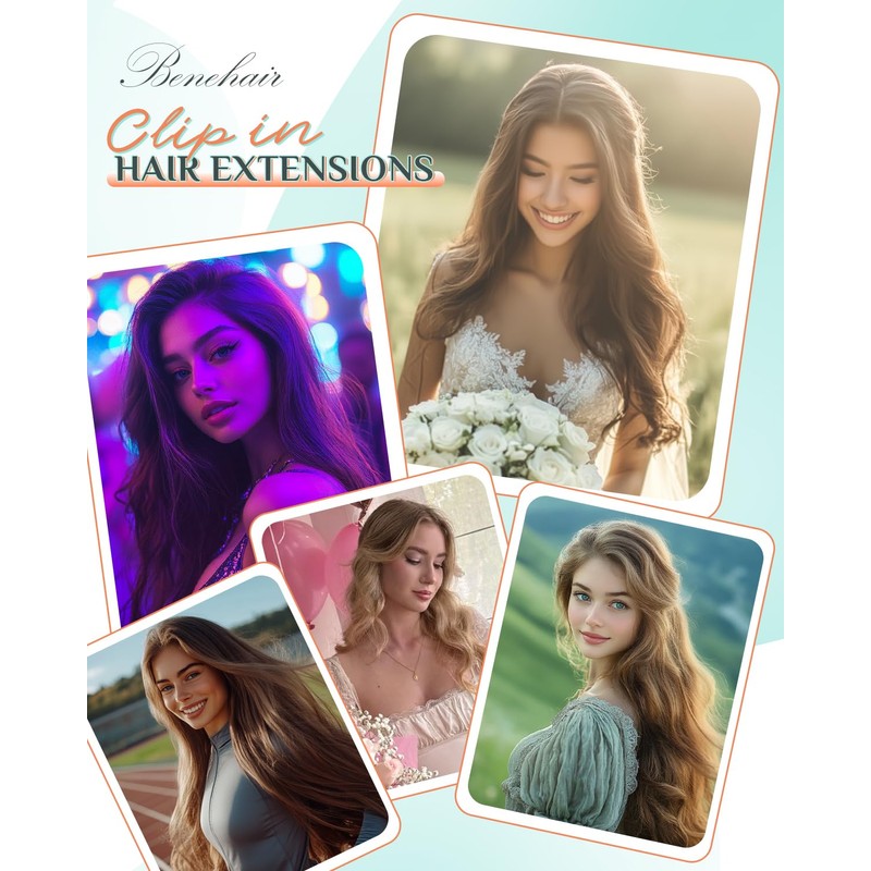 Benehair Clip in Hair Extensions Real Human Hair 16inch Double