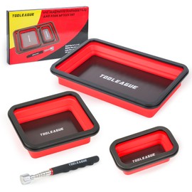 TOOLEAGUE 3Pcs Collapsible Magnetic Parts Tray Set with 15Lb Magnetic Pickup Pen,3 Different Size Silicone Foldable Tool for Organizing Screw Bolts Nuts Washers Pins and Other Small Metal Parts