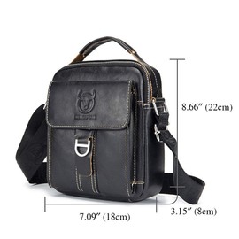 Herren Kleine Umhängetasche Echtleder Tasche Retro Leichte Crossbody Alltag Satchel Bag für Business Casual Sport Wandern Reisen Schwarz