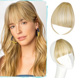 FELENDY Clip in Bangs Ash Blonde Fake Bangs Straight Across Front Wispy Bang Hair Extensions Natural Fringe with Temples Synthetic Bangs Hair Clip