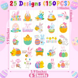 150 PCS Easter Tattoos for Kids, 6 Sheets Spring Basket Stuffers Fake Tattoos with Bunny Egg, Cute Individually Stickers for Easter Basket Filler Party Favors Accessories
