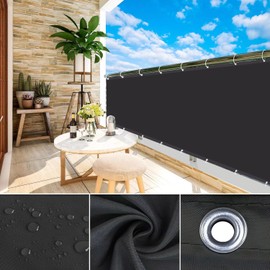 WEALSFUN Balcony Privacy Screen, Balcony Cover (390 Sizes and 8 Colours), Balcony Cladding, No Drilling, Opaque, Wind UV Protection with Eyelets, Cable Ties, Cord, 90 x 300 cm, Black