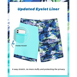 SURF CUZ Mens Swim Trunks with Compression Liner Quick Dry Swim Shorts 7" Swimming Trunks Stretch Bathing Suit 7 Inch,Blue Sea,S