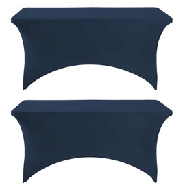 Newthinking 6FT Stretch Tablecloth for Craft, 2 Pack Spandex Stretch Table Cloth, Washable and Wrinkle Resistant Market Stall Table Cover for Banquet Folding Table Event Wedding (Navy Blue)