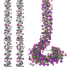 MEIVINES Artificial Flower Garland 2PCS 5.9FT Double Color Fake Flower Vines Silk Flowers Hanging Artificial Flowers Decoration for Wedding Arch Party Home Garden Wall Decoration (Purple)