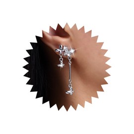 Atentuyi Boho Butterfly Drop Earrings Silver Small Butterfly Stud Earrings Crystal Butterfly Tassel Earrings Rhinestone Butterfly Earrings Jewellery for Women and Girls