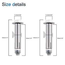 INCREWAY 4 Pack Expansion Bolts, M6x50mm 304 Stainless Steel External Hex Nut Expansion Bolt Sleeve Anchor
