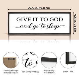 JUMBO DECOR Give It to God and Go to Sleep Sign for Bedroom Wall Decor, Large Farmhouse Bedroom Sign with Solid Wood Frame for Couples, Love Theme Above Bed Wall Decor, 27.5''×9.5'' (Black)