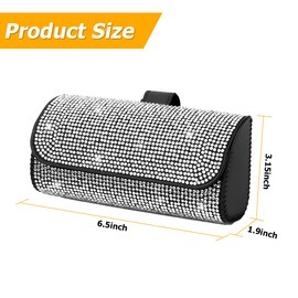 Osilly Bling Car Sunglass Holder for Sun Visor, Sparkling Crystal Leather Automotive Eyeglasses Mount Clip Organizer with Hidden Magnetic Closure for Men Women, Universal for SUV Truck Van（White）