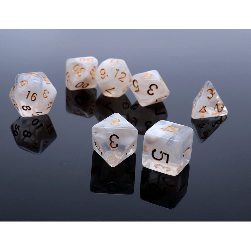 CREEBUY DND Dice Set 7Pcs Transparent Mix White Cloud Dice