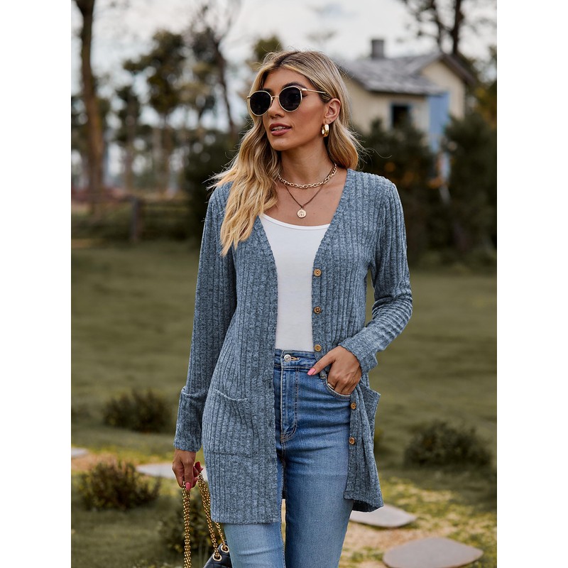 Famulily Women's Long Sleeve Open Front Cardigans, Button Down V