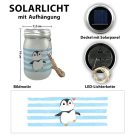 speecheese Penguin Solar Light in Watercolour Style, Colourful Light for the Patio with Heart, Decorative Light, Mason Jar, Cute Solar Decorative Lamp, Women, Cute Watercolour Lamp, Patio Lighting