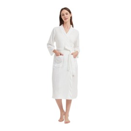 Commollis Womens Lightweight Waffle Robe Soft Bathrobes for Women Short Bath Robes Female House Robe for Ladies, White, X-Large